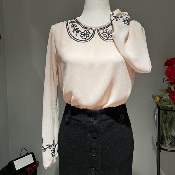 NEW Max Studio MSSP Sequin Embroidered Collar Balloon Sleeve Career Blouse X… - Picture 3 of 10